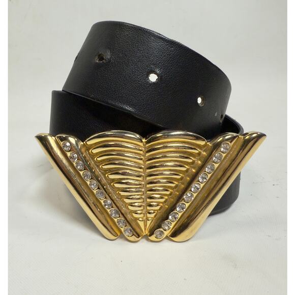 Vintage Georges Gallet Gold/Rhinestone Art Deco Belt size S - Picture 1 of 6